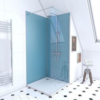 Aurlane Pack Ducha 90x90 - Paneles Murales Azul/cromato + Plato + Mampara 6 Mm