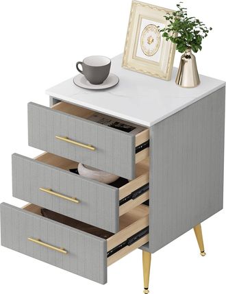 Woltu Mesita De Noche Con 3 Cajones Mesilla Auxiliar Sof&aacute; Mueble Con Espacio De Almacenamiento Mesa De Caf&eacute; 40.5x41x60cm Blanco Gris Terciopelo Mdf - Woltu