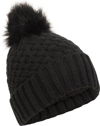 Mountain Warehouse Lisbon Fur Lined Womens Pom Beanie - Warm Ladies Cap, Breathable Hat Cap, Easy Care - Best for Travelling, Walking & Camping Black (Fur Lined) One Siz