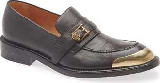 Versace Primo Leather Loafer in Ebano Gold at Nordstrom, Size 46