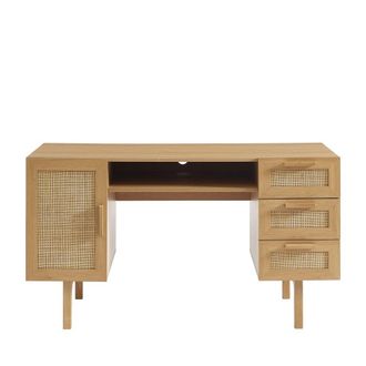 DRAWER Oficina 1 con 3 cajones de madera y mimbre L135cm - Madera clara