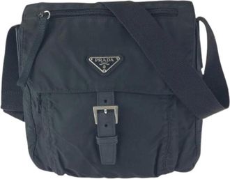 Prada Pre-owned Cross Body Bags, female, Black, Size: ONE SIZE Pre-owned Tessuto Nylon Leather Shoulder Bag
