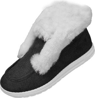 Generic Suede Slip On Boots for Women Winter Snow Boots Non Slip Warm Fur Lined Shoes Casual Comfy Ankle Shoes Lightweight Walking Sneaker Booties for Cold We