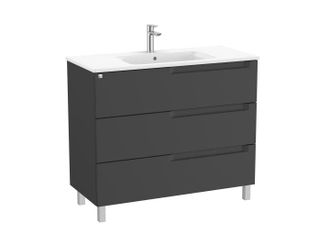 Roca Mueble Centrado 1000mm Aleyda Con Patas 3 Cajones + Lavabo Negro Mate