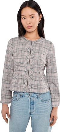 Liverpool L.A. Petite Zip Front Peplum Jacket Womens Jacket Grey/ Blush Plaid : PXL, Elastane/Polyester/Viscose