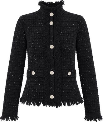 Liu Jo Fringed Textured Black Jacket With Sequins Detail