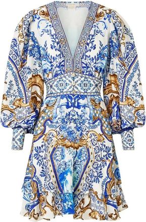 Camilla Ruchesjurk - Azul Adventures - Dames - Korte kleedjes - Blauw - S - Linnen - Kleedjes