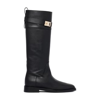 Ferragamo High Boots, female, Black, 5 1/2 UK, Buckle Detailing Boots