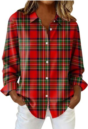 Generic Ladies Plaid Shirts UK 2025 Fashion Long Sleeve Collared Button Down Tops Fall Winter Casual Loose Fit Blouse Dressy Comfy Lightweight Going Out T-Shi