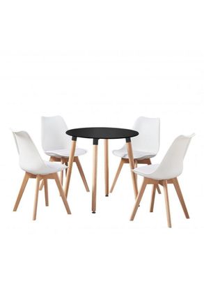 Life Interiors Lorenzo Round Dining Set with a Table & Dining Chair Set of 4 in White
