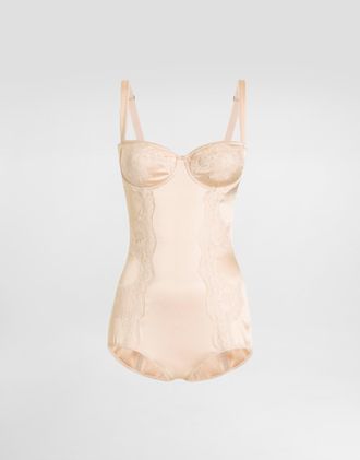 Dolce & Gabbana Silk Balconette Bodysuit With Lace - Woman Shirts And Tops Blush Silk 1b