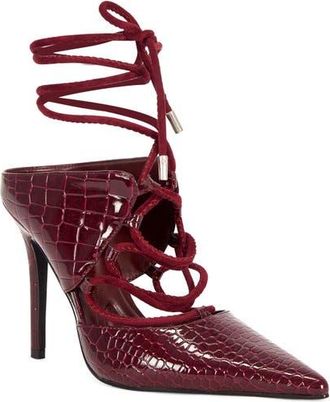 Azalea Wang Ramona Croc Embossed Lace-Up Pump in Burgundy at Nordstrom, Size 8.5
