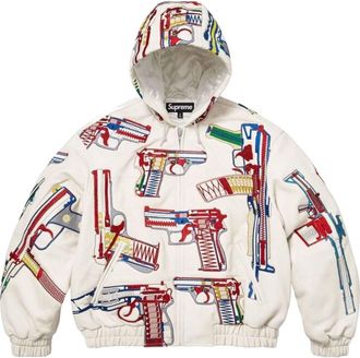 SUPREME SS26 Guns Embroidered Hooded Leather Jacket White SUP-SS26-050-WHT