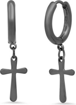 Steeltime 18K Yellow Gold Plated Cross Hoop Earrings in Black at Nordstrom Rack