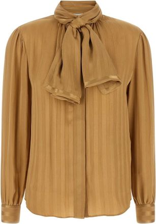 Saint Laurent Gestreept Strikblouse - Dames - Blouses & Shirts - Beige - Maat: XS Zijde