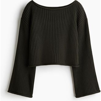 H&M Rib-knit Boat-neck Jumper in Dark Green at Nordstrom, Size X-Small