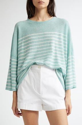 Johnstons of Elgin Stripe Cashmere Sweater in Jade/Zinc White at Nordstrom Rack, Size Small/medium