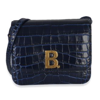 Balenciaga B. Navy Croc Small Shoulder Bag