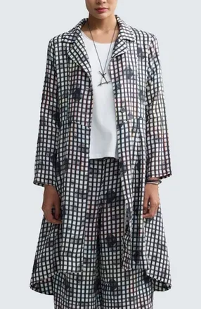 Luukaa D'Celli Ismera Neon Print Linen Long Jacket in Neon Black at Nordstrom, Size 10