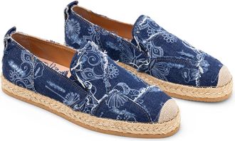 Hogan Denim Floral Print Espadrille Sandal - Navy