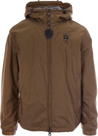 Blauer Lightweight Windbreaker Jacket with Fixed Hood and Logo Patch