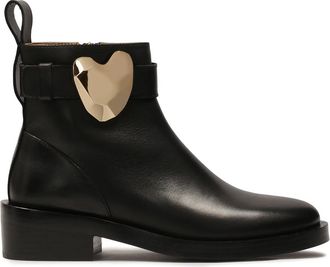 Kazar Lage laarzen versierd met een metalen hart - Dames - Enkellaarsjes - Zwart - 37 EU - Leer - Schoenen