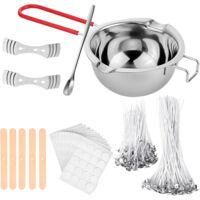 OEM Houhence - Kit Para Hacer Velas Diy - 200 Mechas De 10/20 Cm - 1 Tarro De Acero Inoxidable - 240 Pegatinas De Doble Cara - Soportes De Metal Y Madera 