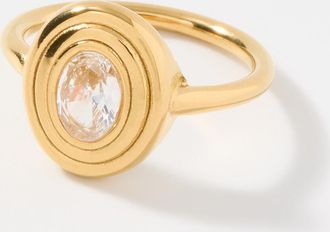 Simons Womens Oval stone grooved ring