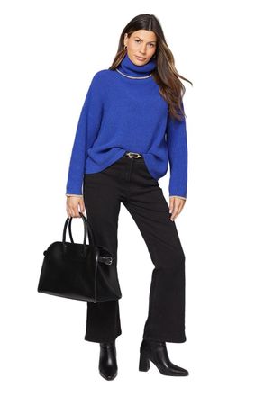 Wallis Roll Neck Gold Detail Jumper, S, Cobalt