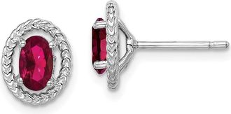Diamond2Deal Sterling Silver Rhod-plat Created Ruby Oval Stud Earrings