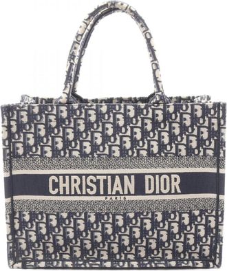 Dior Ivory Navy Canvas Leather Tote Bag (Pre-Owned)