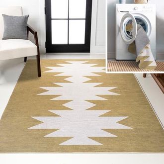 Jonathan Y Designs Chayton Minimalist Geometric Machine-Washable Area Rug in Moss Green at Nordstrom, Size 3Ft 0In X 5Ft 0In