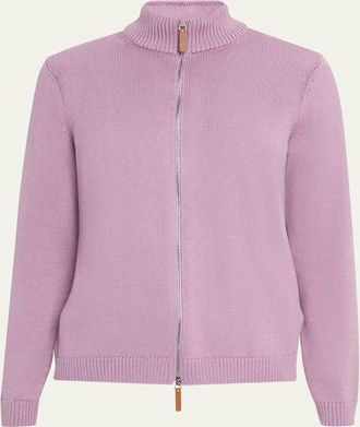 Lafayette 148 New York Cotton-Silk Tape Fitted Bomber Sweater