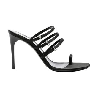 Saint Laurent Heeled Mules, female, Black, Size: 6 1/2 US Strappy High Heel Mules with Embellishments