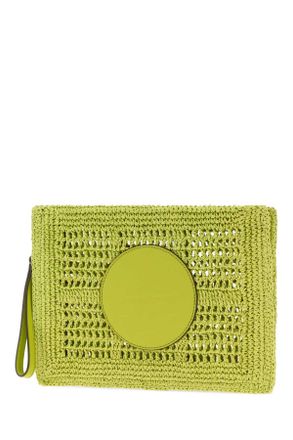 Tory Burch Womens Light Green Raffia Ella Clutch Citrusgreen Portafogli Wallet
