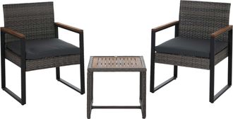 Hhg [nunca Usado] Conjunto De Muebles De Rat&aacute;n Sint&eacute;tico Hhg-733, Conjunto De Sal&oacute;n Para Jard&iacute;n Con 2 Sillas Y Mesa, Madera De Acacia, Tela De 180 G/m&sup2;, G