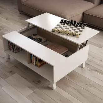 Dmora Mesa De Centro Dgattus, Mesa De Caf&eacute;, Mesa De Centro Para La Sala De Estar, 100x68h38 Cm, Blanco Brillo Y Roble - Dmora