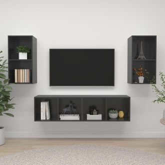 vidaXL Vidaxl - Muebles De Sal&oacute;n De Pared 4 Pzas Madera Ingenier&iacute;a Gris Brillo