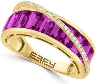 Effy 14K Yellow Gold Emerald Cut Amethyst & Diamond Channel Set Ring in 14K Gold at Nordstrom, Size 7