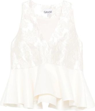 Ganni Tops, Dames, Beige, L, Textured Peplum Top