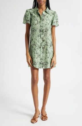Alice & Olivia Jem Floral Short Sleeve Shirtdress in Mystic Garden Sage at Nordstrom, Size X-Small