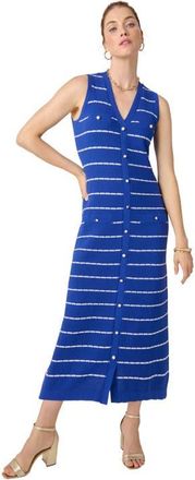Jessica London Sleeveless Sweater Button Dress in Dark Sapphire White Stripe at Nordstrom, Size Medium