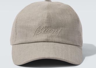 Brioni Logo linen and wool baseball cap
