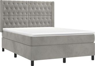 vidaXL Cama Box Spring Colch&oacute;n Y Led Terciopelo Gris Claro 140x200 Cm Vidaxl