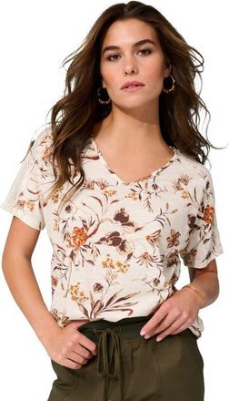 Roaman's Lace Trimmed Textured Tee in Ivory Garden Flowers at Nordstrom, Size 20