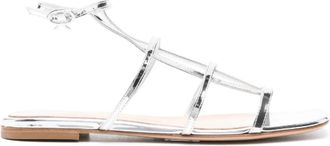 Gianvito Rossi Zilver Metallic Platte Sandalen - Dames - Sandalen - Grijs - 40 1/2 EU - Leer - Schoenen
