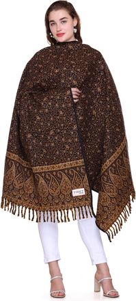 World of Shawls Timeless Paisley Wool Blend Shawl, Tibet Label, Fringed (Brown)