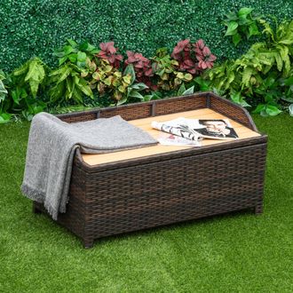 TJ Hughes Outsunny PE Rattan Bench Patio Wicker Storage Basket Seat Furniture - 102Lx51Wx51H cm-Mixed Brown - TJ Hughes