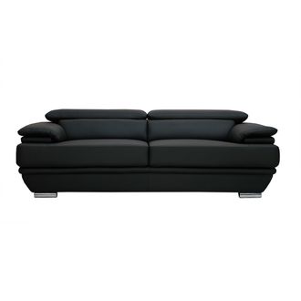 Miliboo Sof&aacute; De Cuero Dise&ntilde;o Tres Plazas Con Cabeceros Ajustables Negro Ewing