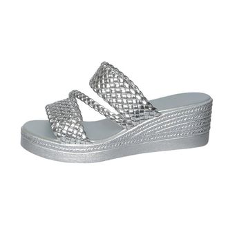 Generic Womens Wedge Platform Espadrilles Slide Sandals Fashion Braided Open Toe Slip On Summer Vacation Beach Shoes (7.5,Silver)